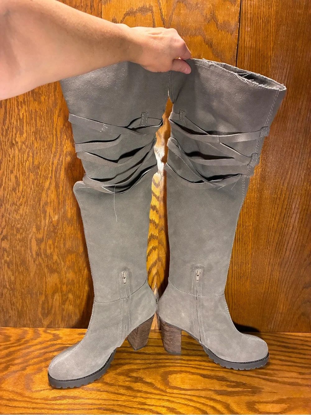 Y2K Apepazza Lace Wrap Over-the-Knee Boots Gray Suede Women’s 8.5